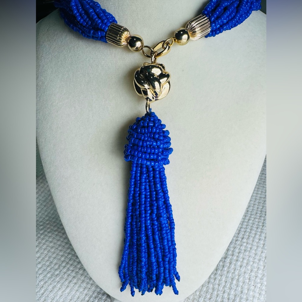 LILLY PULITZER 💙 Royal Blue Seed Bead Tassel Necklace